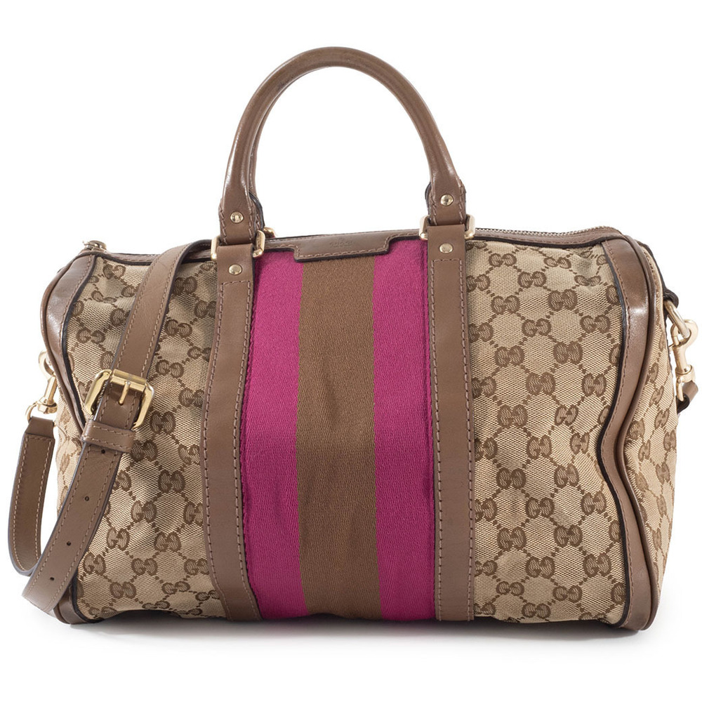 Gucci Shoulder Bag Boston GG Canvas Leather Brown Pink